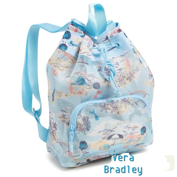 Vera Bradley Blue Beach Print Drawstring Backpack - Picture 1 of 12